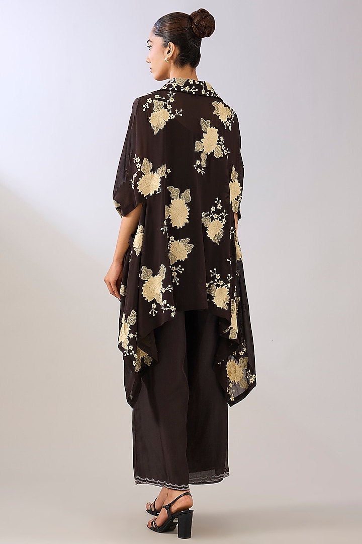Brown Silk Organza Thread Embroidered Top by Peachoo at Pernia's Pop Up Shop