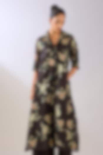 Brown Silk Organza Thread Embroidered Maxi Cocktail Dress by Peachoo at Pernia's Pop Up Shop