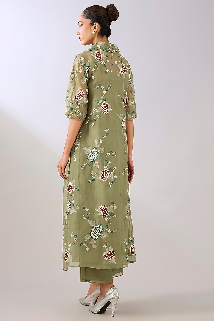 Jade Green Silk Organza Thread Embroidered Maxi Cocktail Dress by Peachoo at Pernia's Pop Up Shop