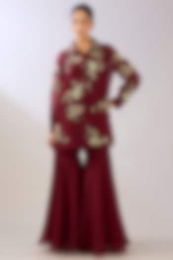 Ruby Red Silk Organza Sharara Pant by Peachoo at Pernia's Pop Up Shop