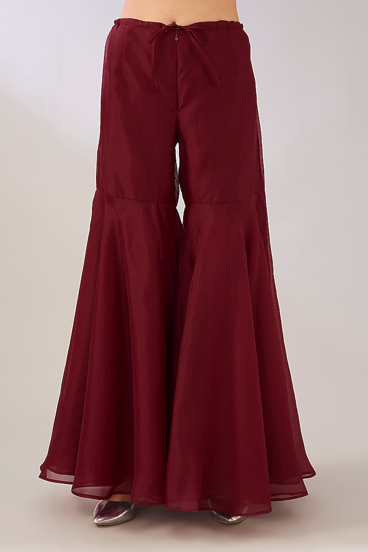 Ruby Red Silk Organza Sharara Pant by Peachoo at Pernia's Pop Up Shop
