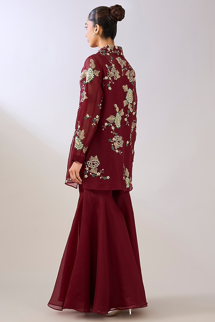 Ruby Red Silk Organza Sharara Pant by Peachoo at Pernia's Pop Up Shop