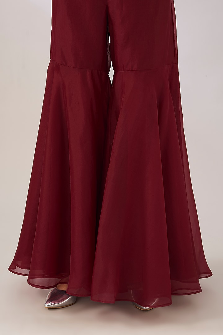Ruby Red Silk Organza Sharara Pant by Peachoo at Pernia's Pop Up Shop