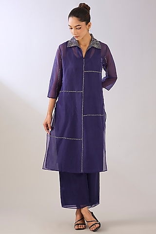 Purple Silk Organza Pant by Peachoo