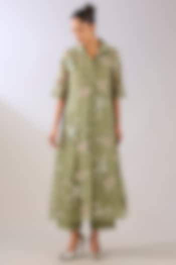 Jade Green Silk Organza Pants by Peachoo at Pernia's Pop Up Shop