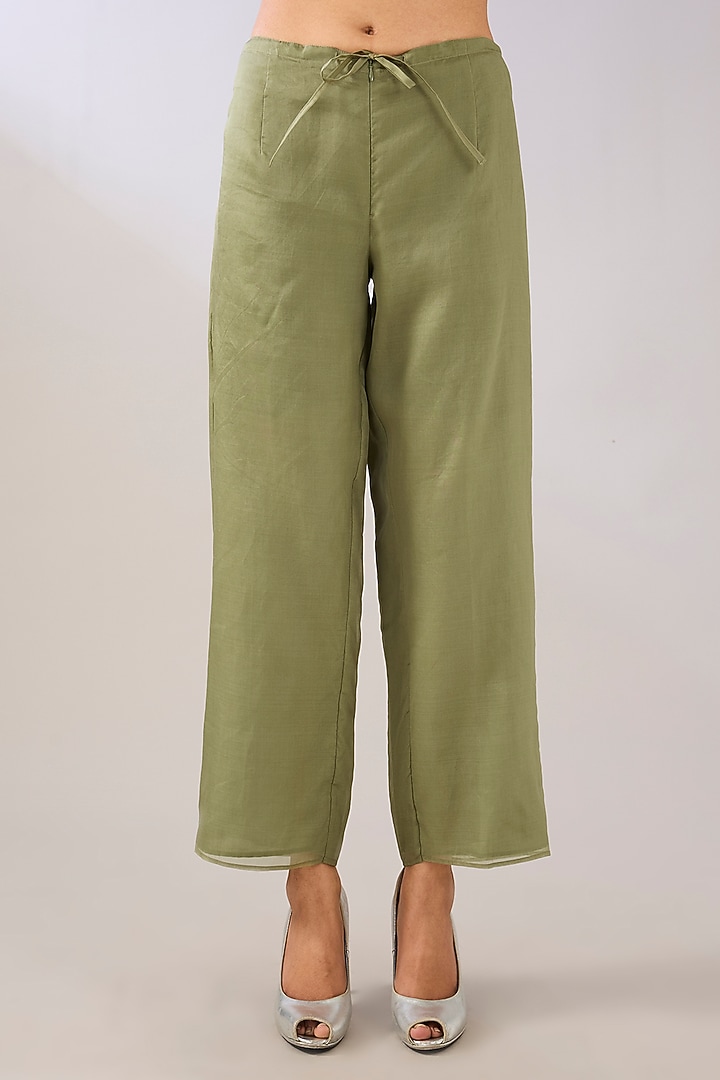Jade Green Silk Organza Pants by Peachoo at Pernia's Pop Up Shop
