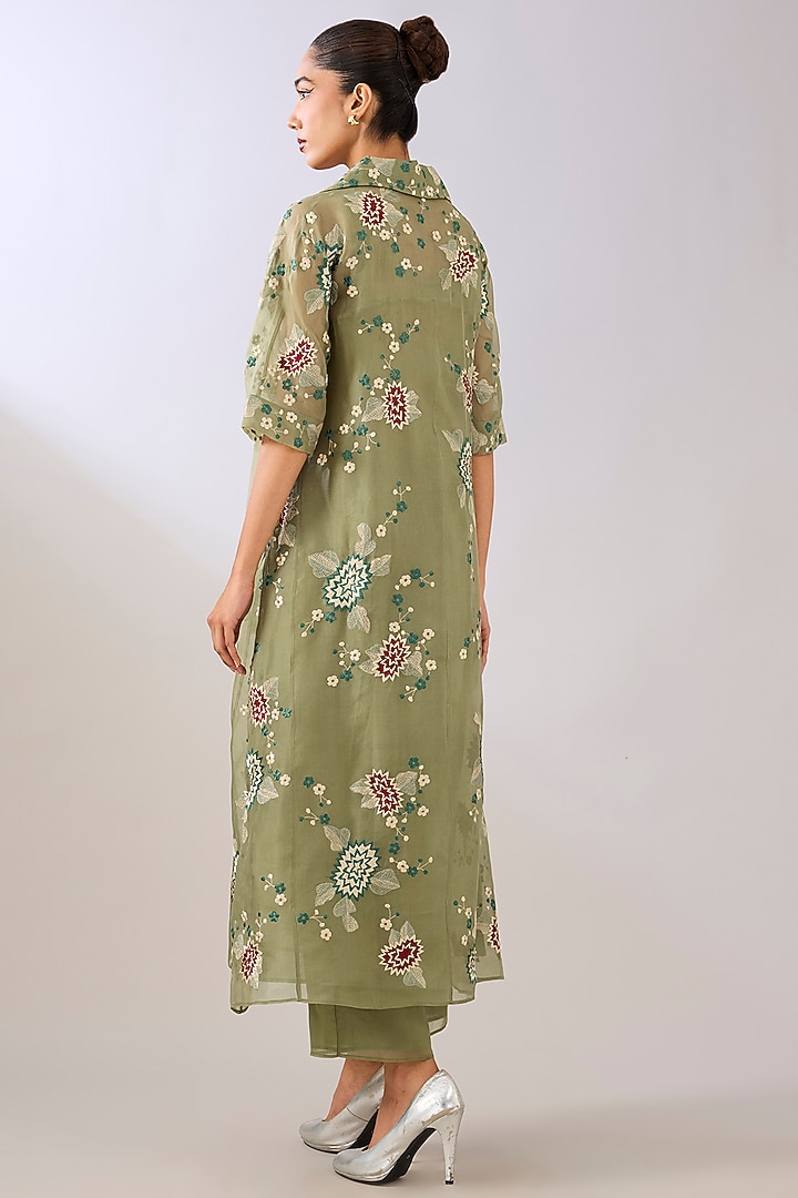 Jade Green Silk Organza Pants by Peachoo at Pernia's Pop Up Shop