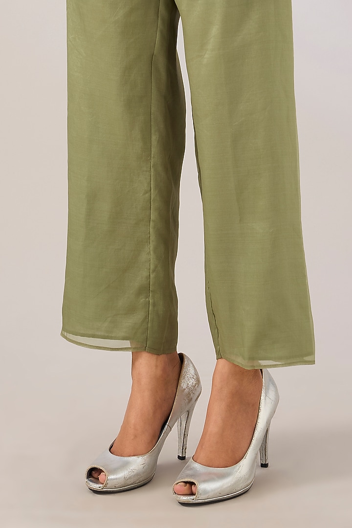 Jade Green Silk Organza Pants by Peachoo at Pernia's Pop Up Shop