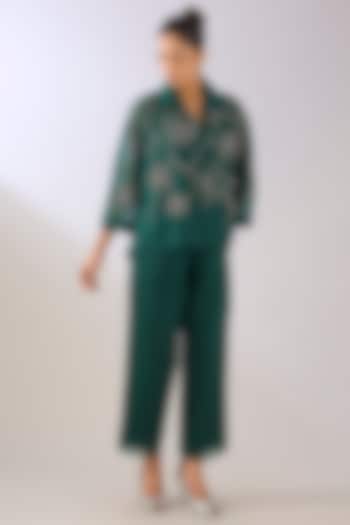 Emerald Green Silk Organza Pant by Peachoo at Pernia's Pop Up Shop