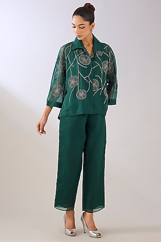 Emerald Green Silk Organza Pant by Peachoo