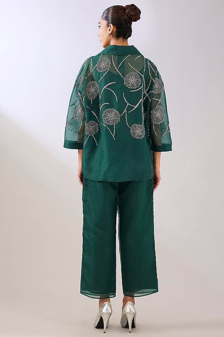 Emerald Green Silk Organza Pant by Peachoo at Pernia's Pop Up Shop