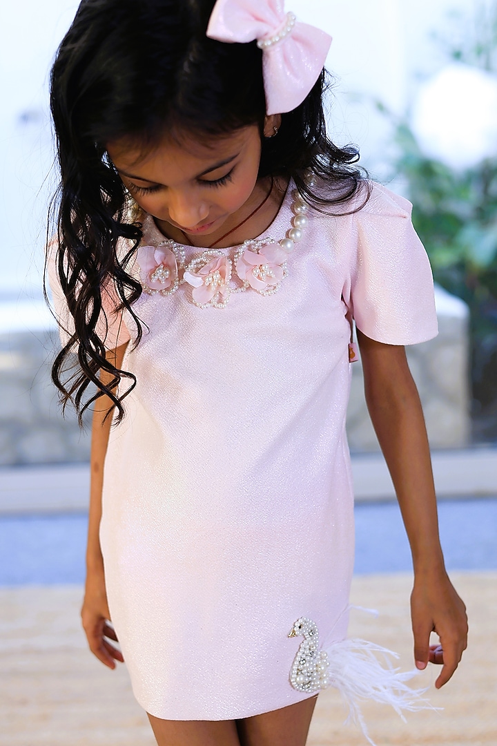 Pink Neoprene Dress For Girls by PEAR BEAR at Pernia's Pop Up Shop