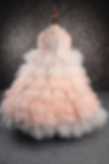Peach & White Butterfly Net Applique Gown For Girls by PEAR BEAR at Pernia's Pop Up Shop