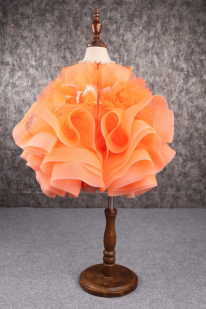 Orange Butterfly Net Ruffled Layered Dress For Girls by PEAR BEAR at Pernia's Pop Up Shop