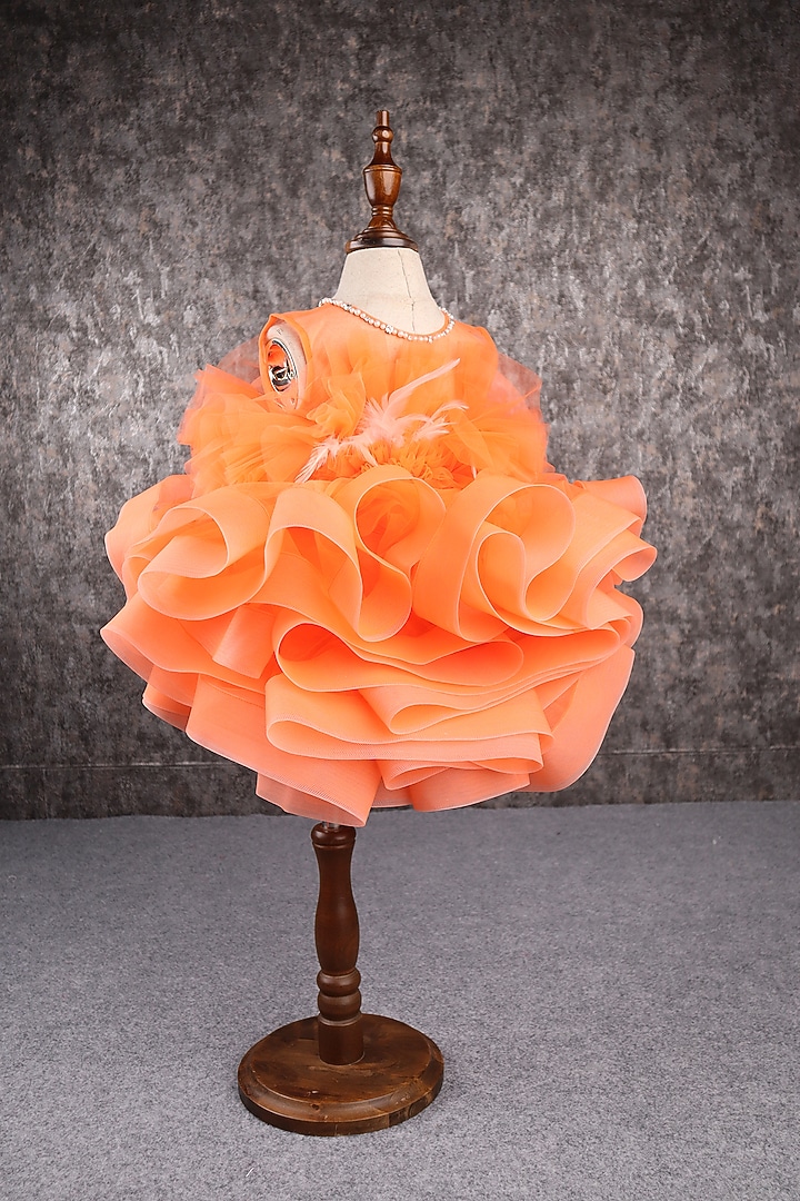 Orange Butterfly Net Ruffled Layered Dress For Girls by PEAR BEAR at Pernia's Pop Up Shop