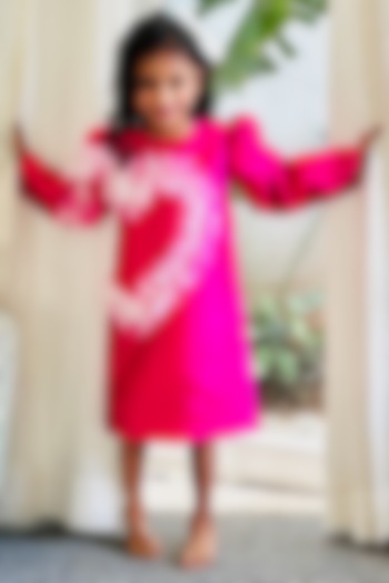 Fuchsia Pink Bridal Satin Frilled Dress For Girls by PEAR BEAR at Pernia's Pop Up Shop
