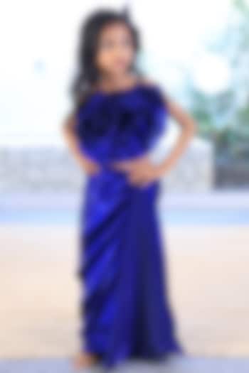 Royal Blue Glass Tissue Draped Skirt Set For Girls by PEAR BEAR at Pernia's Pop Up Shop