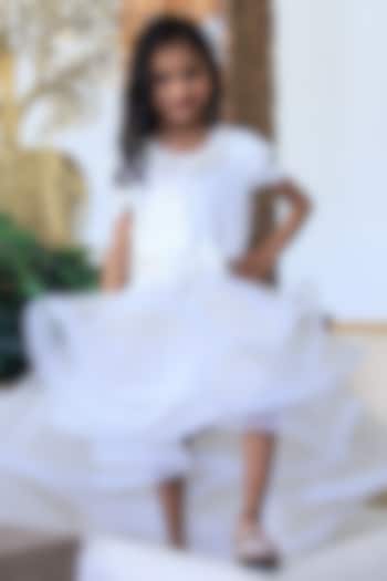 White Net Floral Dress For Girls by PEAR BEAR at Pernia's Pop Up Shop