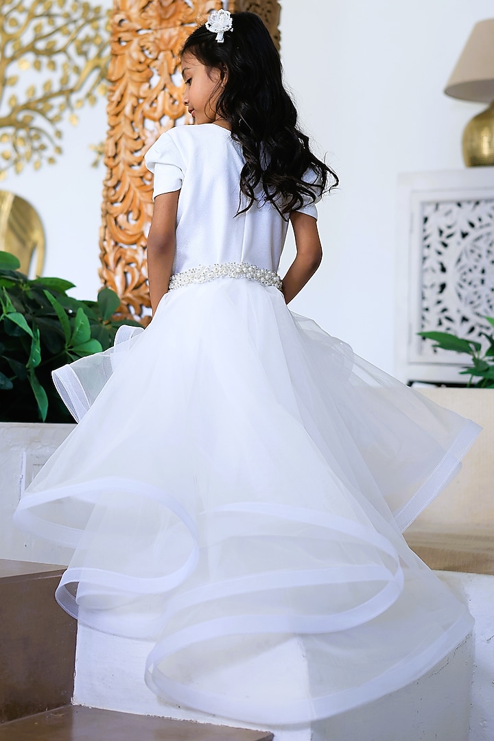 White Net Floral Dress For Girls by PEAR BEAR at Pernia's Pop Up Shop