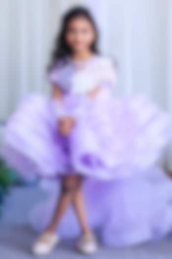 Lavender Butterfly Net Embellished Structured Dress For Girls by PEAR BEAR at Pernia's Pop Up Shop
