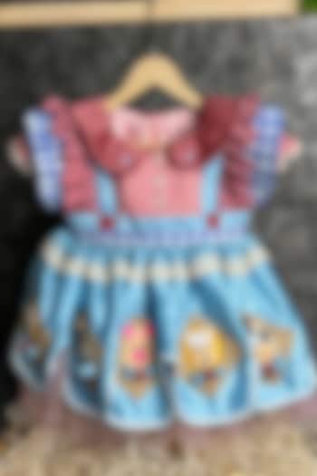 Blue Imported Satin & Shantoon Scalloped Dress For Girls by PEAR BEAR at Pernia's Pop Up Shop