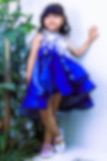 Blue Glass Tissue Embellished High-Low Dress For Girls by PEAR BEAR at Pernia's Pop Up Shop