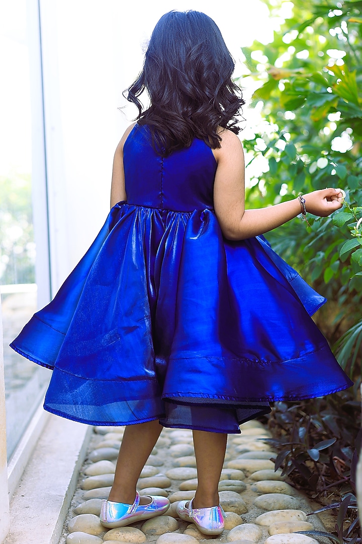 Blue Glass Tissue Embellished High-Low Dress For Girls by PEAR BEAR at Pernia's Pop Up Shop