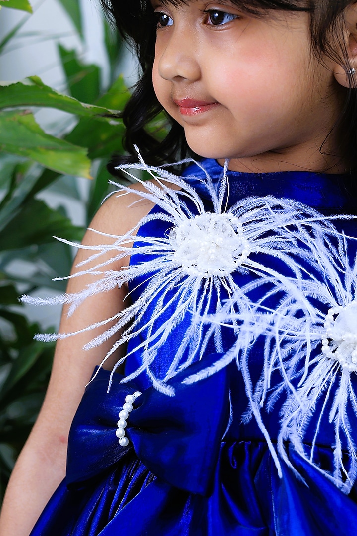 Blue Glass Tissue Embellished High-Low Dress For Girls by PEAR BEAR at Pernia's Pop Up Shop