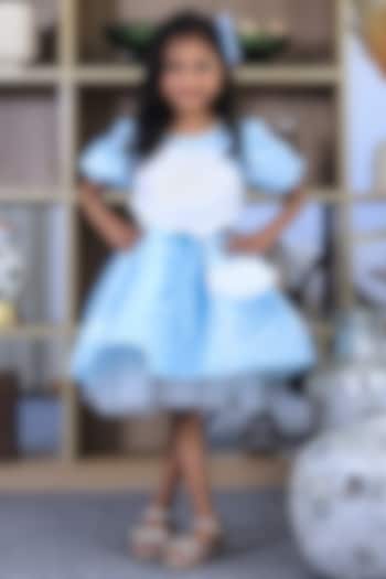 Powder Blue Imported Satin Floral Dress For Girls by PEAR BEAR at Pernia's Pop Up Shop
