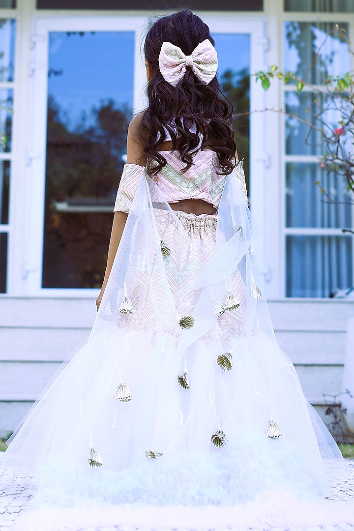 Pink & Powder Green Georgette Fish-Cut Lehenga Set For Girls by PEAR BEAR at Pernia's Pop Up Shop