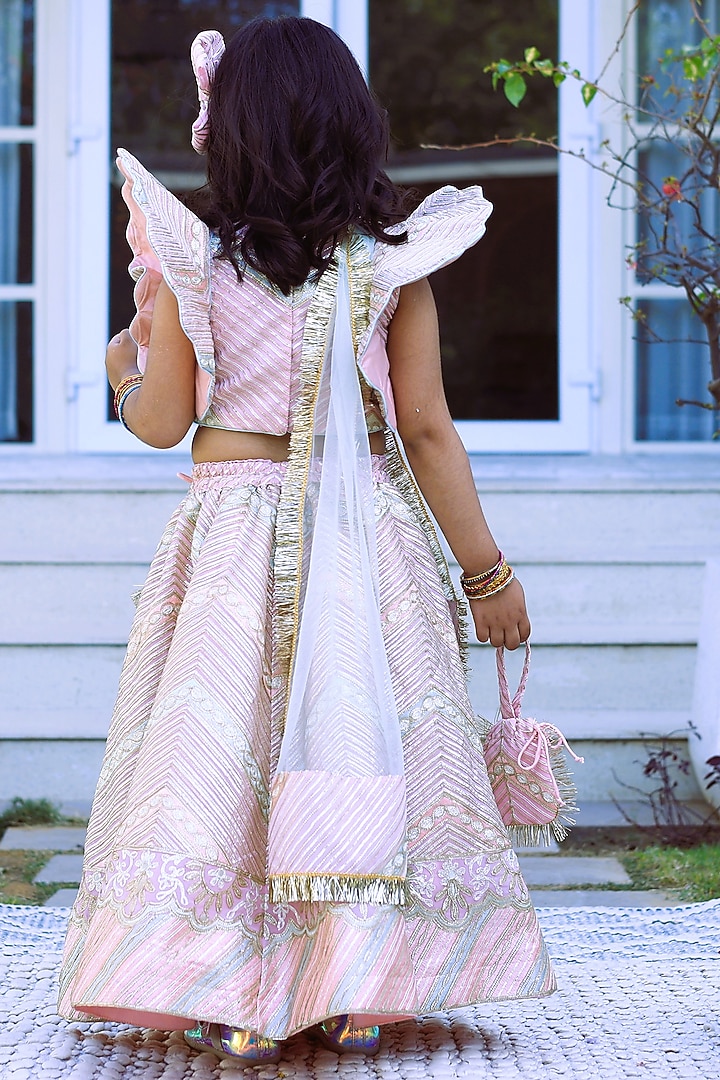 Pink Georgette & Net Lace Work Lehenga Set For Girls by PEAR BEAR at Pernia's Pop Up Shop
