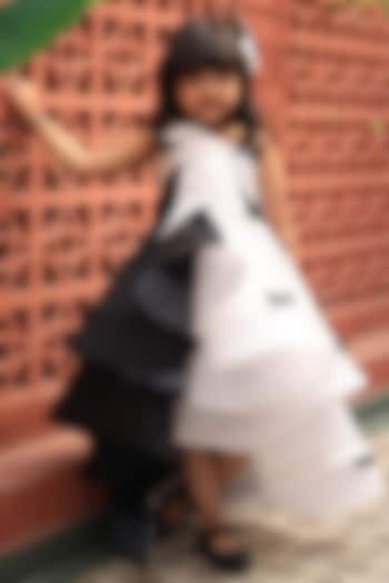 Black & White Taffeta High-Low Dress For Girls by PEAR BEAR at Pernia's Pop Up Shop