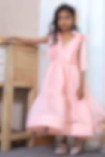 Peach Chanderi Dress For Girls by PEAR BEAR at Pernia's Pop Up Shop