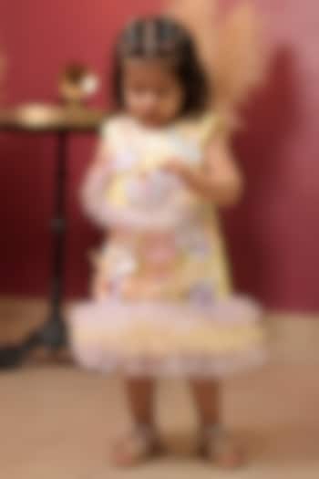 Yellow & Lavender Net 3D Embroidered Frilled Dress For Boys by PEAR BEAR at Pernia's Pop Up Shop