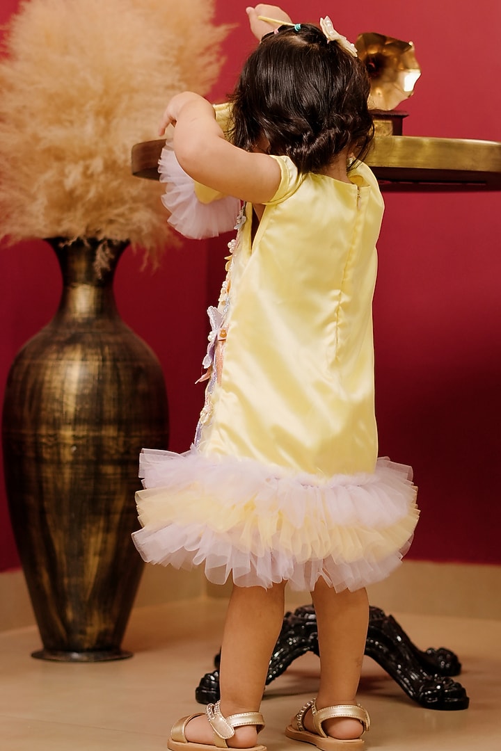 Yellow & Lavender Net 3D Embroidered Frilled Dress For Boys by PEAR BEAR at Pernia's Pop Up Shop