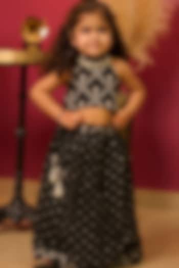 Black Pure Mal Chanderi Embroidered Lehenga Set For Girls by PEAR BEAR at Pernia's Pop Up Shop
