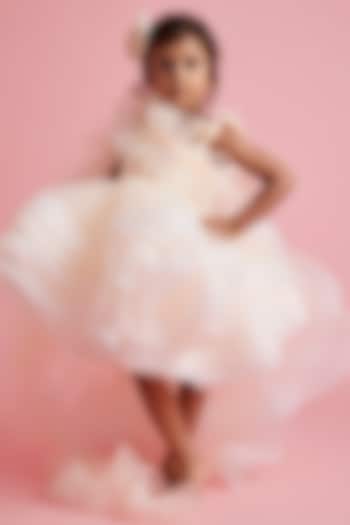 Peach Butterfly Net One-Shoulder Layered Dress For Girls by PEAR BEAR at Pernia's Pop Up Shop