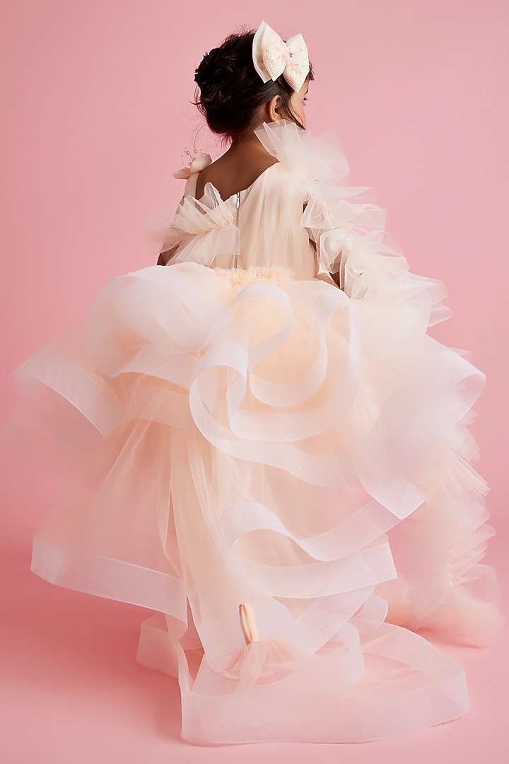 Peach Butterfly Net One-Shoulder Layered Dress For Girls by PEAR BEAR at Pernia's Pop Up Shop