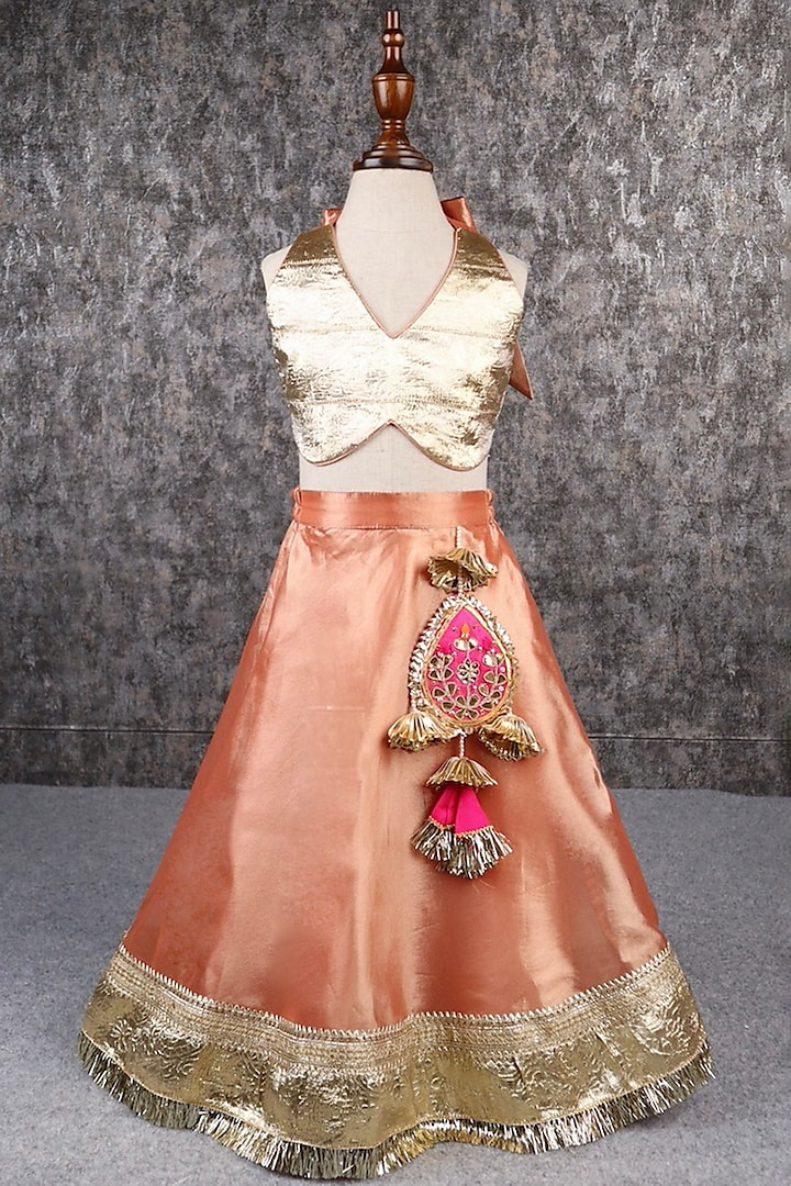 Orange Gota & Tissue Lacework Lehenga Set For Girls by PEAR BEAR at Pernia's Pop Up Shop