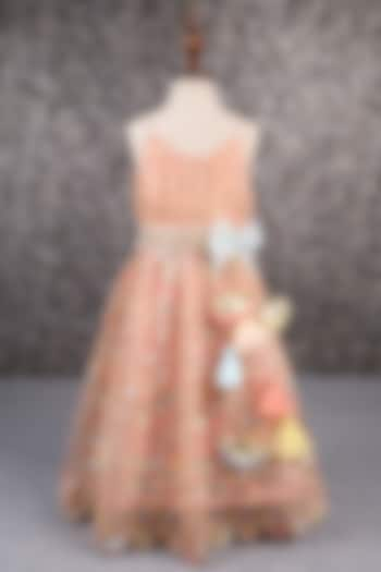 Peach Sarin & Shantoon Thread Embroidered Anarkali Set For Girls by PEAR BEAR at Pernia's Pop Up Shop