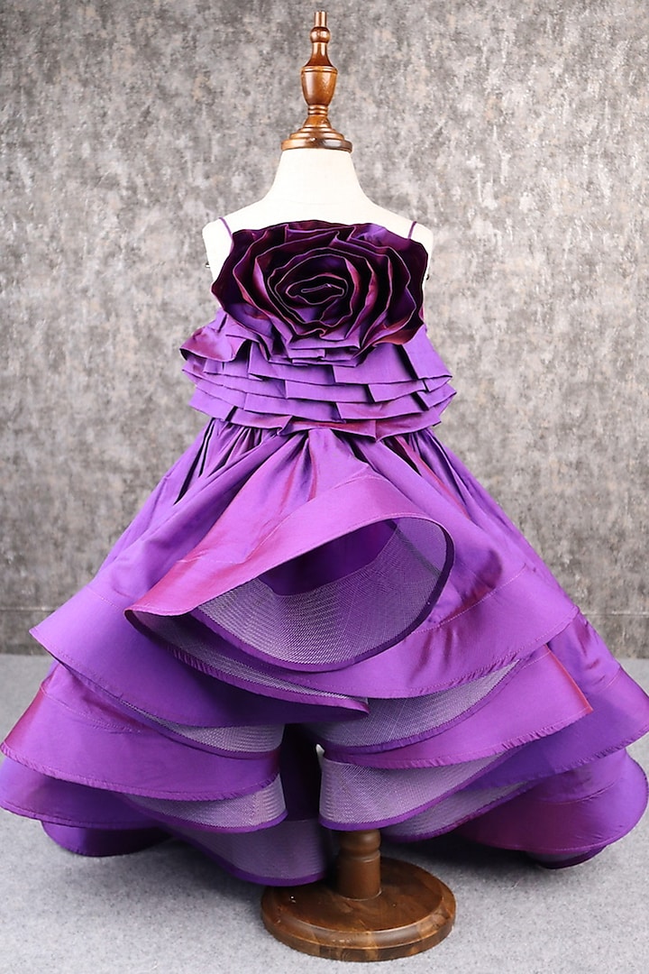 Violet Taffeta Silk Dress For Girls by PEAR BEAR at Pernia's Pop Up Shop