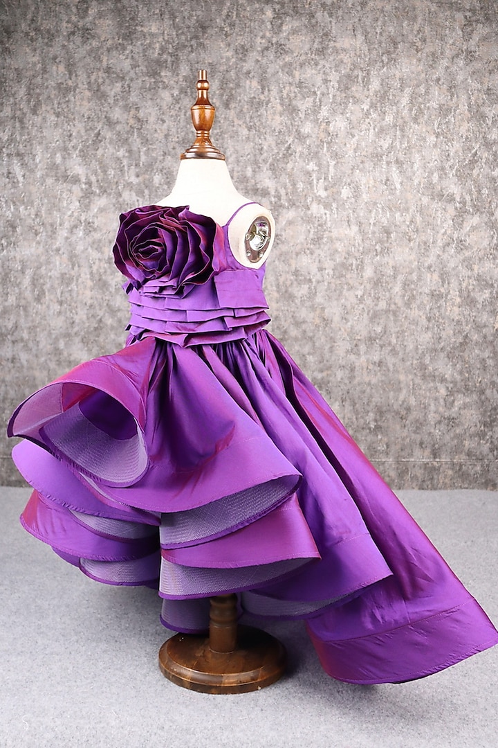 Violet Taffeta Silk Dress For Girls by PEAR BEAR at Pernia's Pop Up Shop