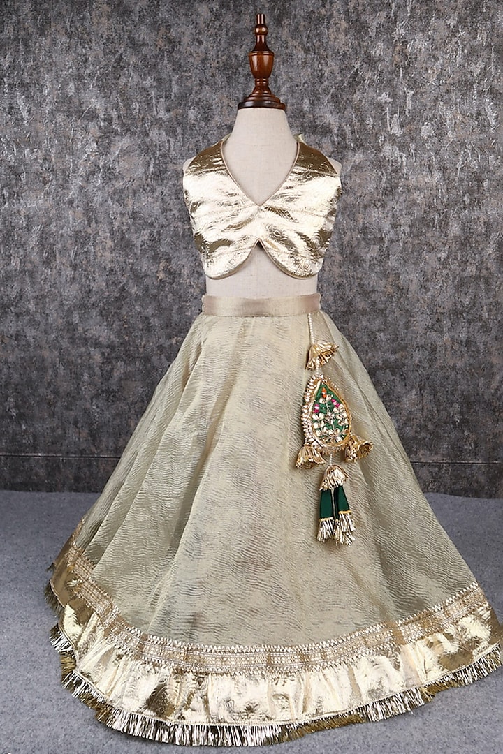 Green Gota & Tissue Lace Work Lehenga Set For Girls by PEAR BEAR at Pernia's Pop Up Shop