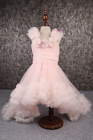 Peach Butterfly Net Stone Work Gown For Girls by pear bear