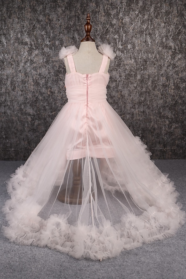 Peach Butterfly Net Stone Work Gown For Girls by PEAR BEAR at Pernia's Pop Up Shop