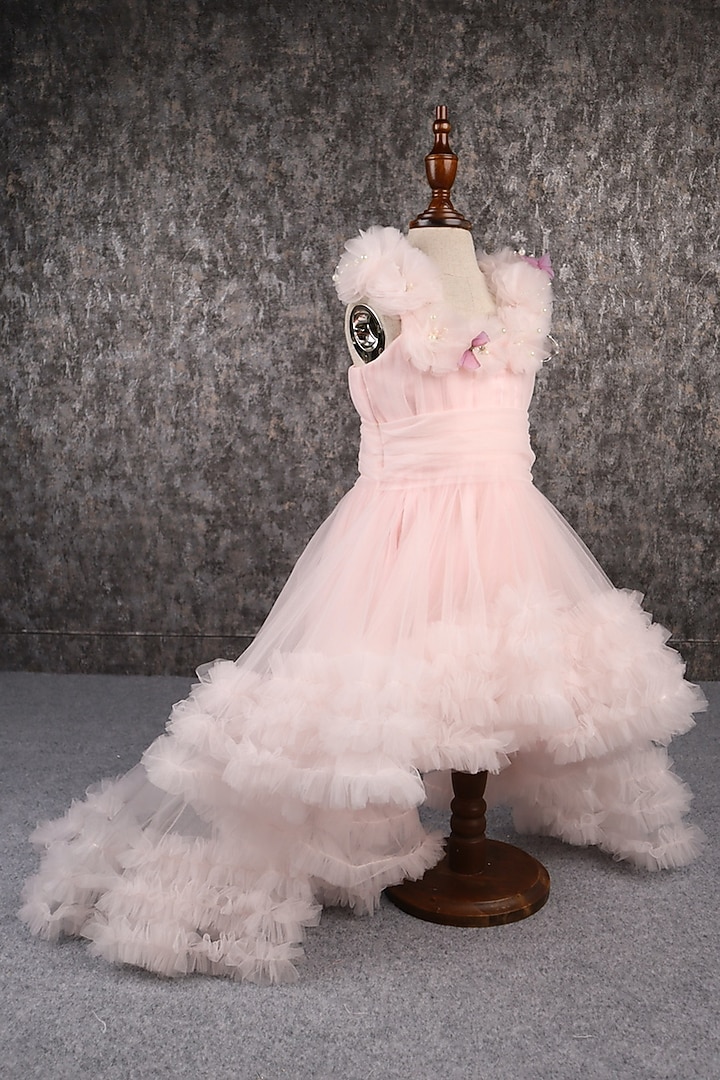 Peach Butterfly Net Stone Work Gown For Girls by PEAR BEAR at Pernia's Pop Up Shop