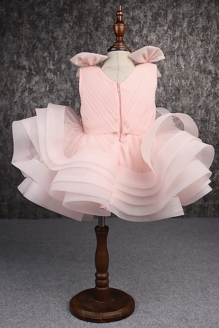 Peach Butterfly Net Pearl Embellished Dress For Girls by PEAR BEAR at Pernia's Pop Up Shop