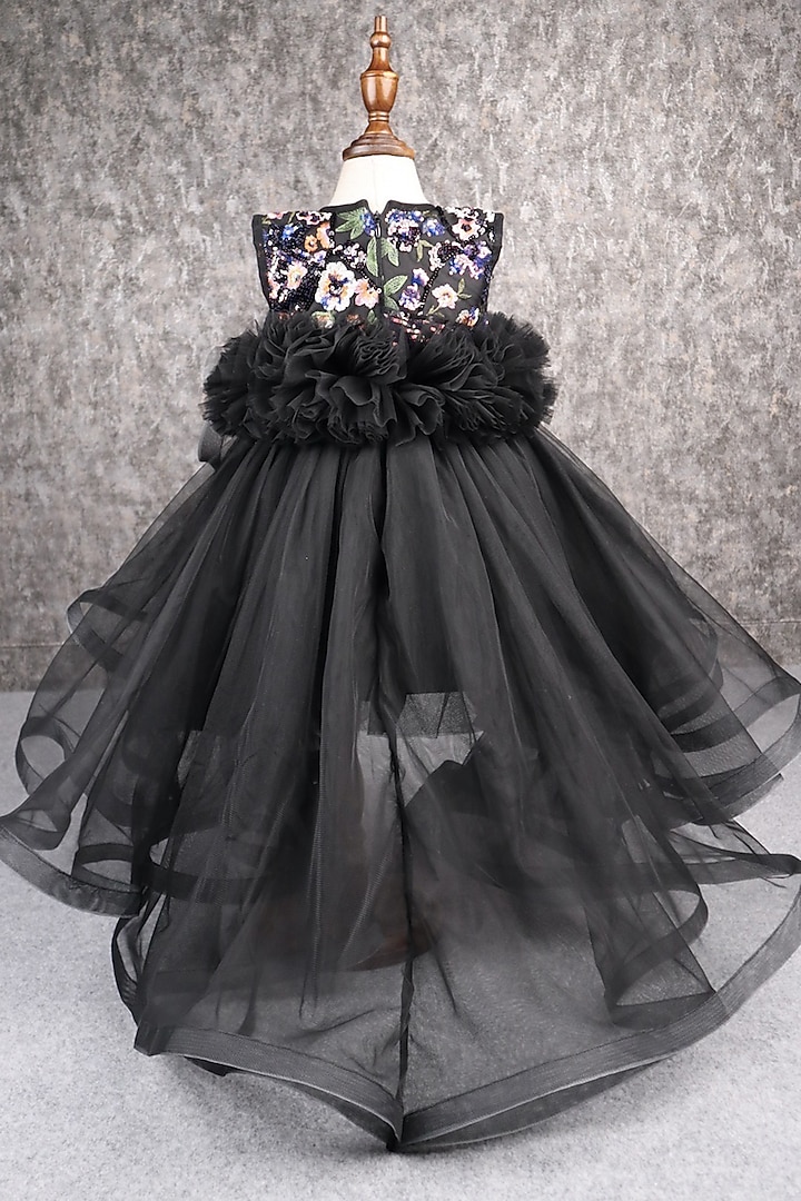 Black Butterfly Net Embroidered Gown For Girls by PEAR BEAR at Pernia's Pop Up Shop