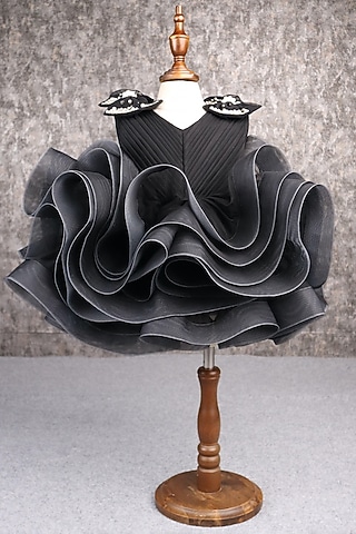 Black Butterfly Net Embellished Dress For Girls by PEAR BEAR