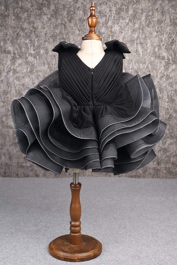 Black Butterfly Net Embellished Dress For Girls by PEAR BEAR at Pernia's Pop Up Shop